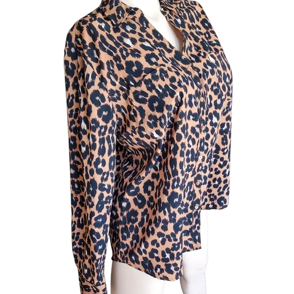 Talbots Cheetah Print Button Down Long Sleeve Womens Top Size Large - Picture 1 of 15